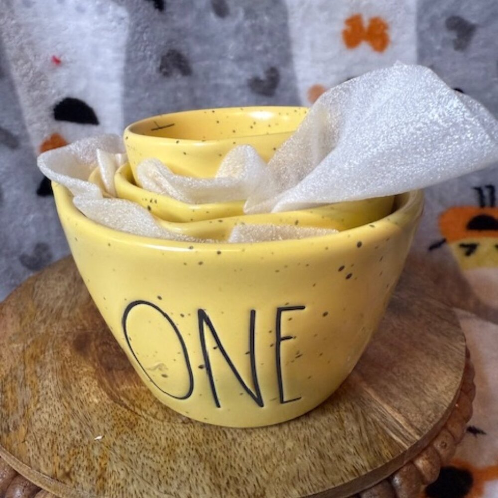 Rae Dunn Artisan Collection Yellow Ceramic Measuring Cups Set of 4 Rustic NWT